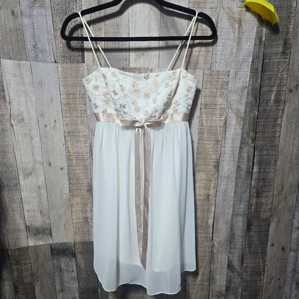 Jessica McClintock For Gunne Sax Vintage 90s Ivory Gold Mini Dress 3 Bridal
